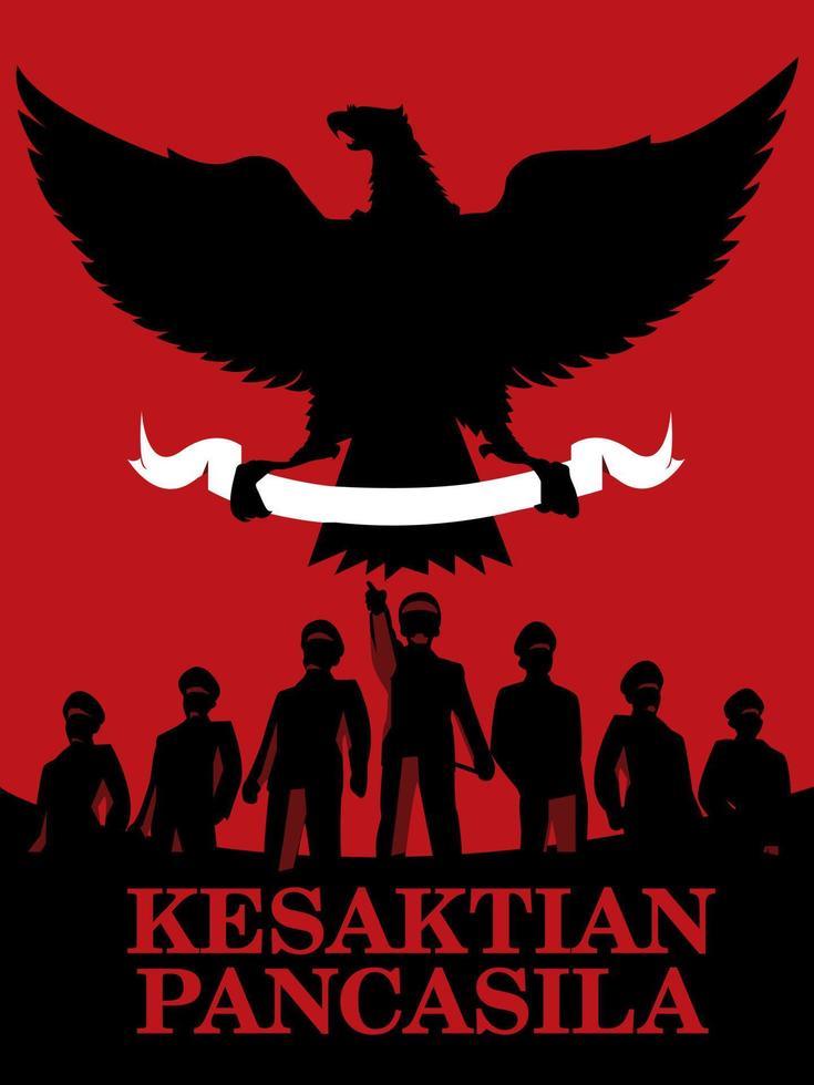 le caractère sacré de l'idéologie indonésienne appelée pancasila convient à l'illustration sur le thème du patriotisme indonésien avec la couleur rouge et noire vecteur