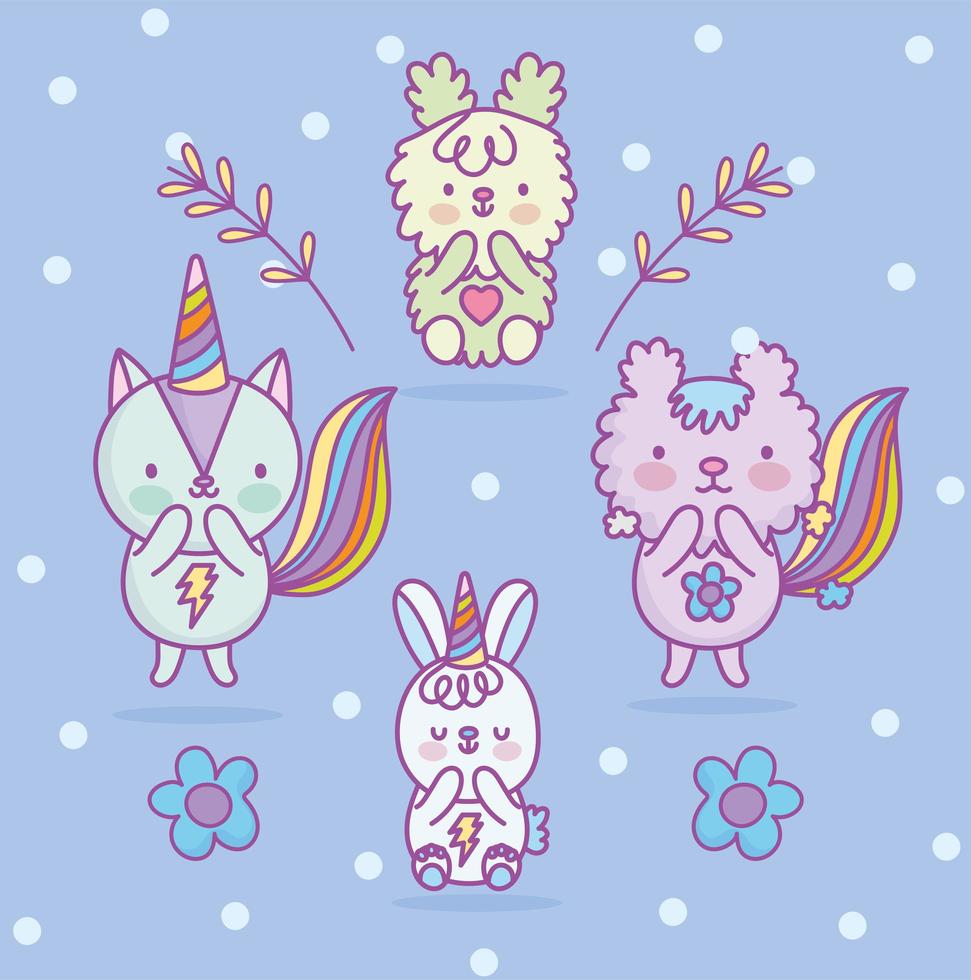 personnages de chat, lapin, écureuil et chien kawaii vecteur