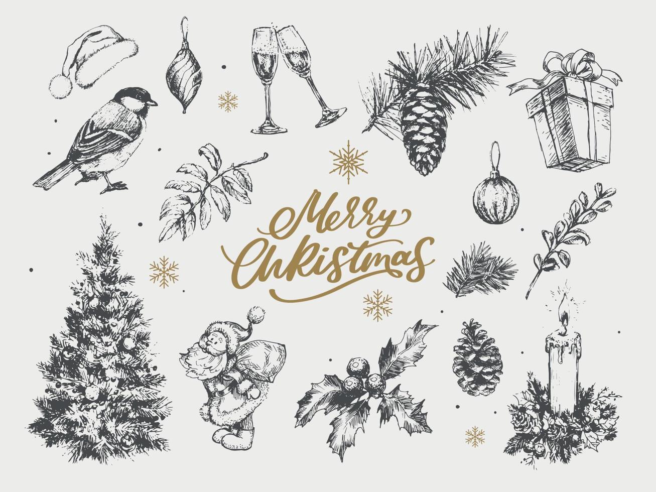 joyeux Noël. bonne année, 2023. jeu de typographie. logo vectoriel, emblèmes, création de texte. utilisable pour les bannières, les cartes de vœux, les cadeaux, etc. vecteur