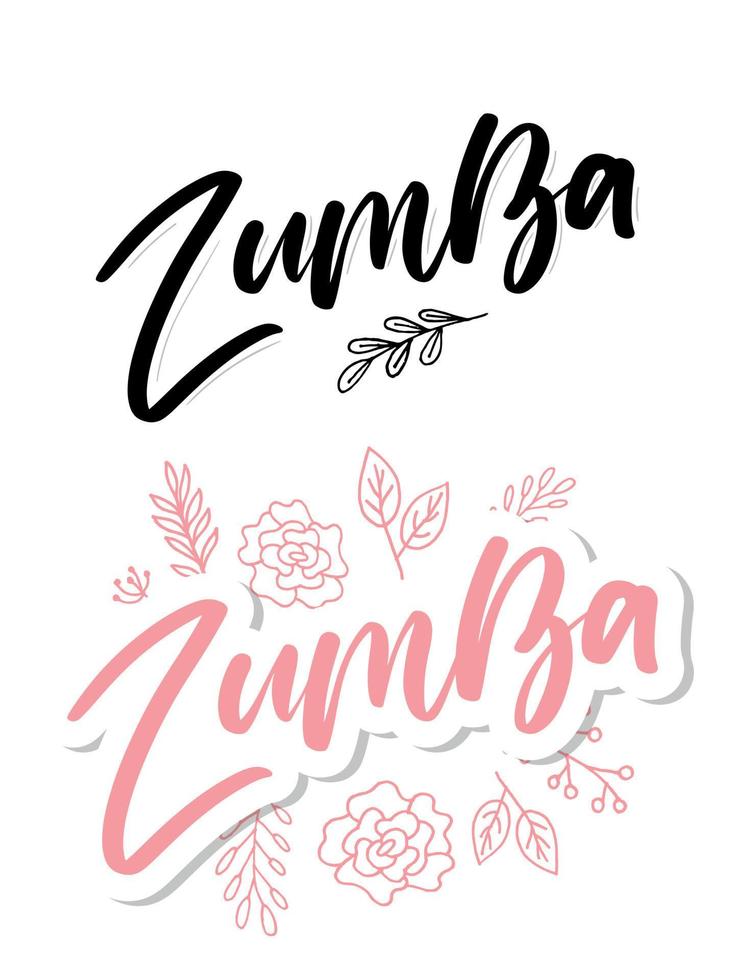 texte du studio de danse zumba. conception de bannière de mot de calligraphie. forme aérobie. illustration vectorielle de lettrage à la main sur fond blanc. vecteur