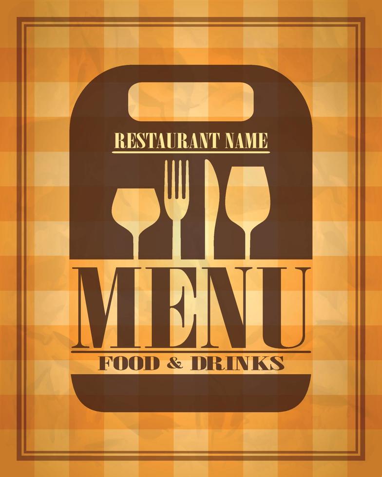 carte de menu de nourriture et de boissons avec planche à découper se trouve sur une nappe vecteur