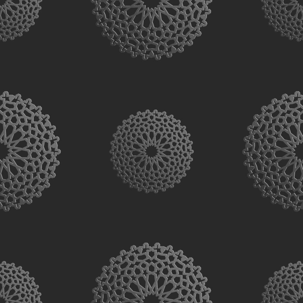 motif islamique sans couture avec ornement radial dans le style marocain. motif métallique sur fond sombre. vecteur d'ornement géométrique abstrait.