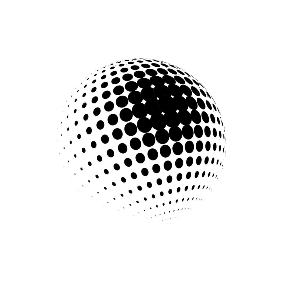 illustration vectorielle en pointillé de sphère de demi-teintes. logo de points de motifs de demi-teintes de cercle. illustration vectorielle de globe. vecteur