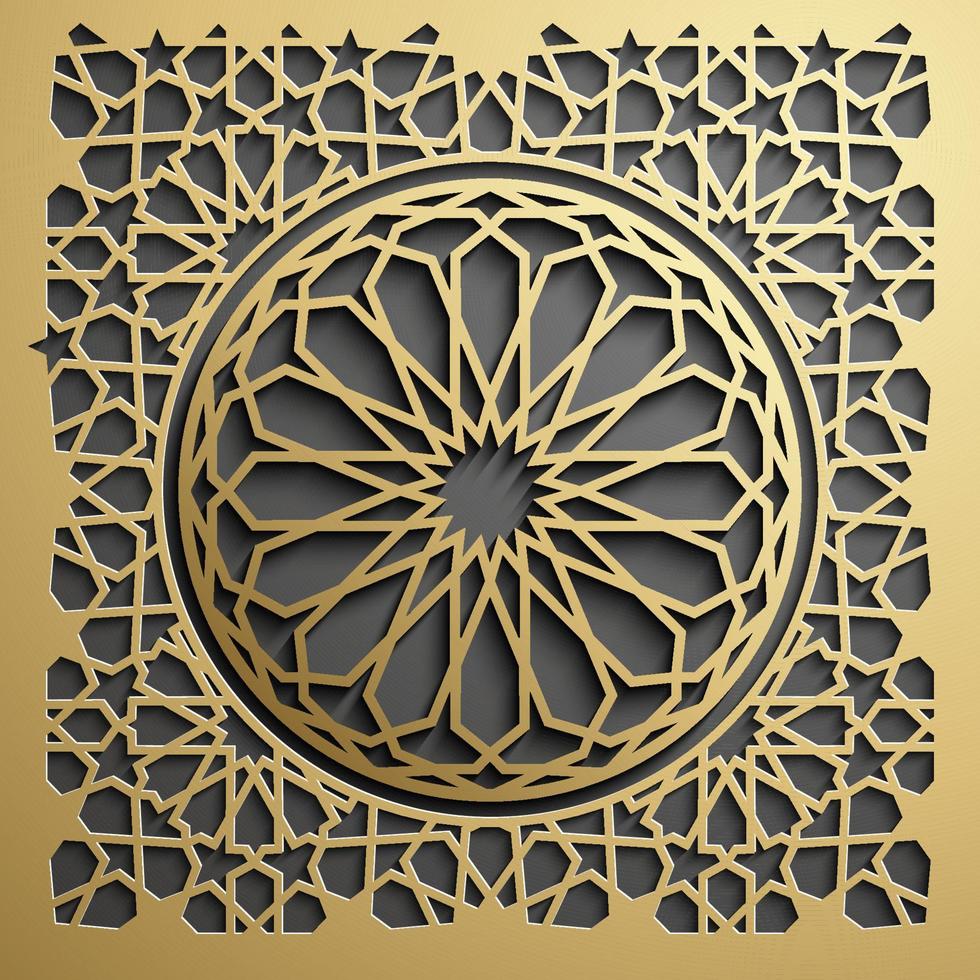carte de voeux ramadan kareem. motif islamique circulaire, or sur ornement noir. élégant mandala lumineux. vecteur