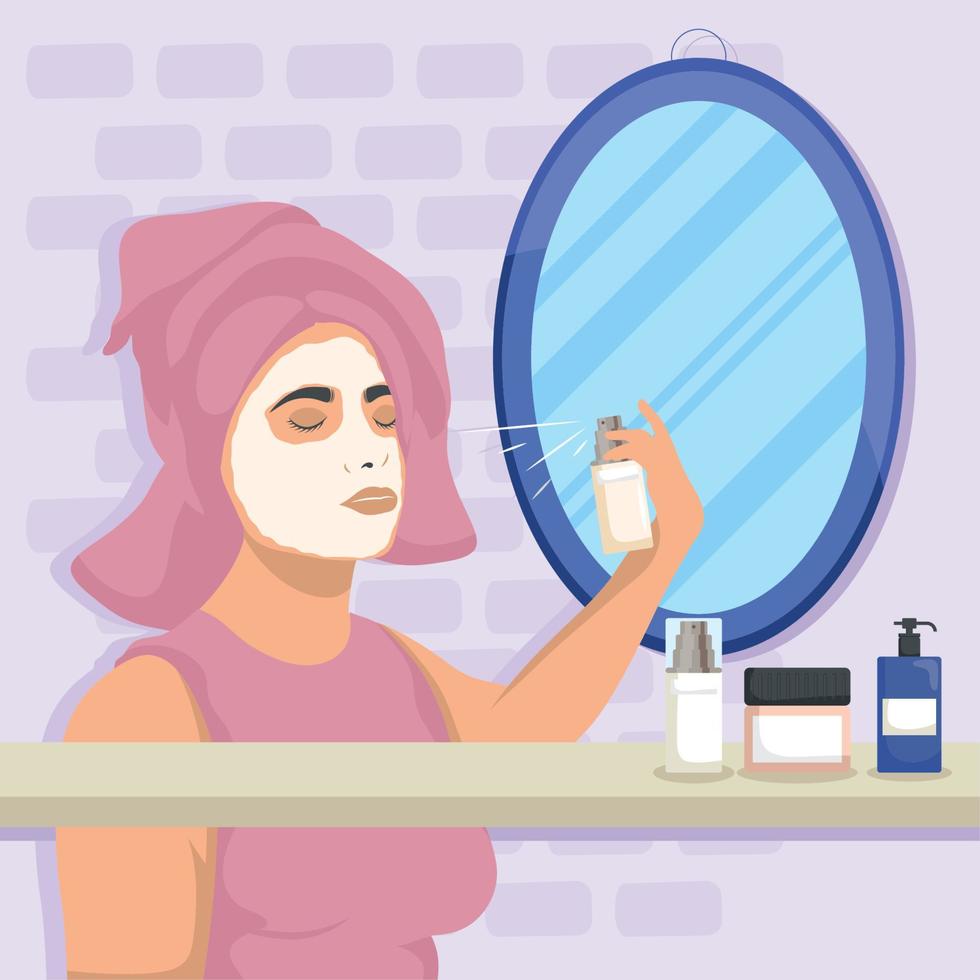 femme avec masque et éclaboussures vecteur