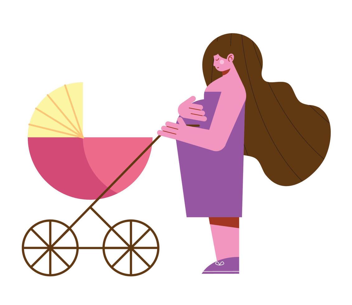 femme enceinte avec chariot vecteur