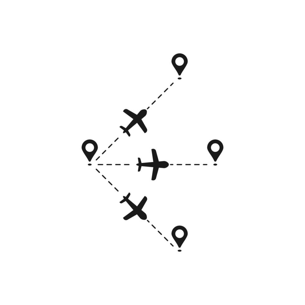 ligne de pointe de vol d'avion. compagnie aérienne chemin de ligne d'avion, vols de voyage et itinéraire de voyages aériens lignes pointillées illustration vectorielle vecteur