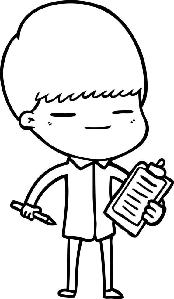dessin animé garçon béat avec presse-papiers vecteur