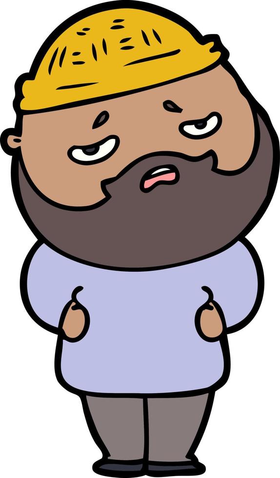 dessin animé homme inquiet avec barbe vecteur