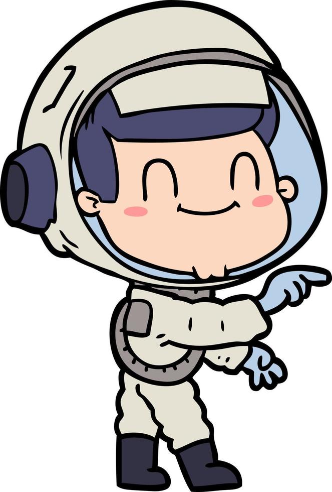 heureux, dessin animé, astronaute, homme vecteur