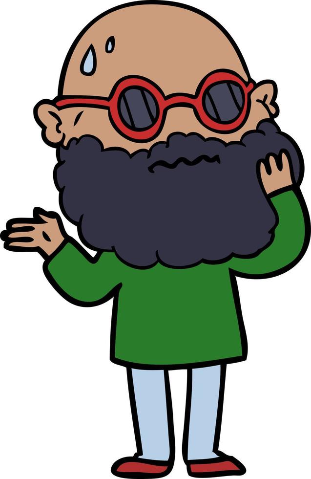 dessin animé homme inquiet avec barbe et lunettes de soleil vecteur