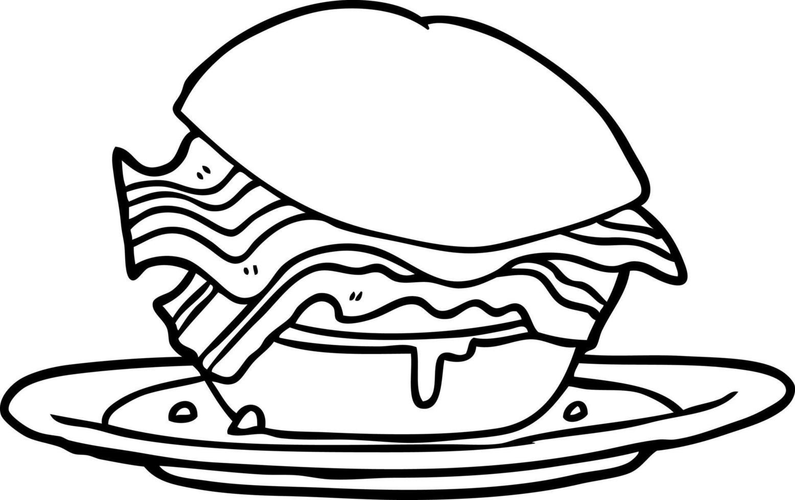 dessin au trait d'un sandwich au petit-déjeuner au bacon incroyablement savoureux avec du fromage vecteur