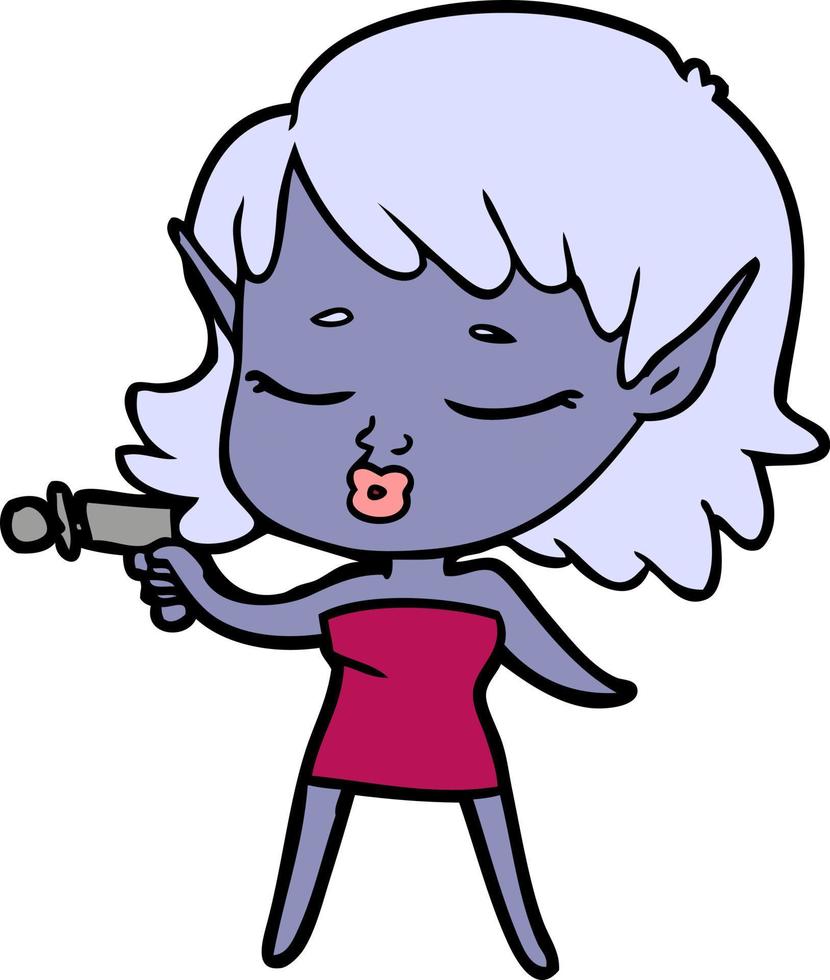 jolie fille extraterrestre de dessin animé avec un pistolet à rayons vecteur