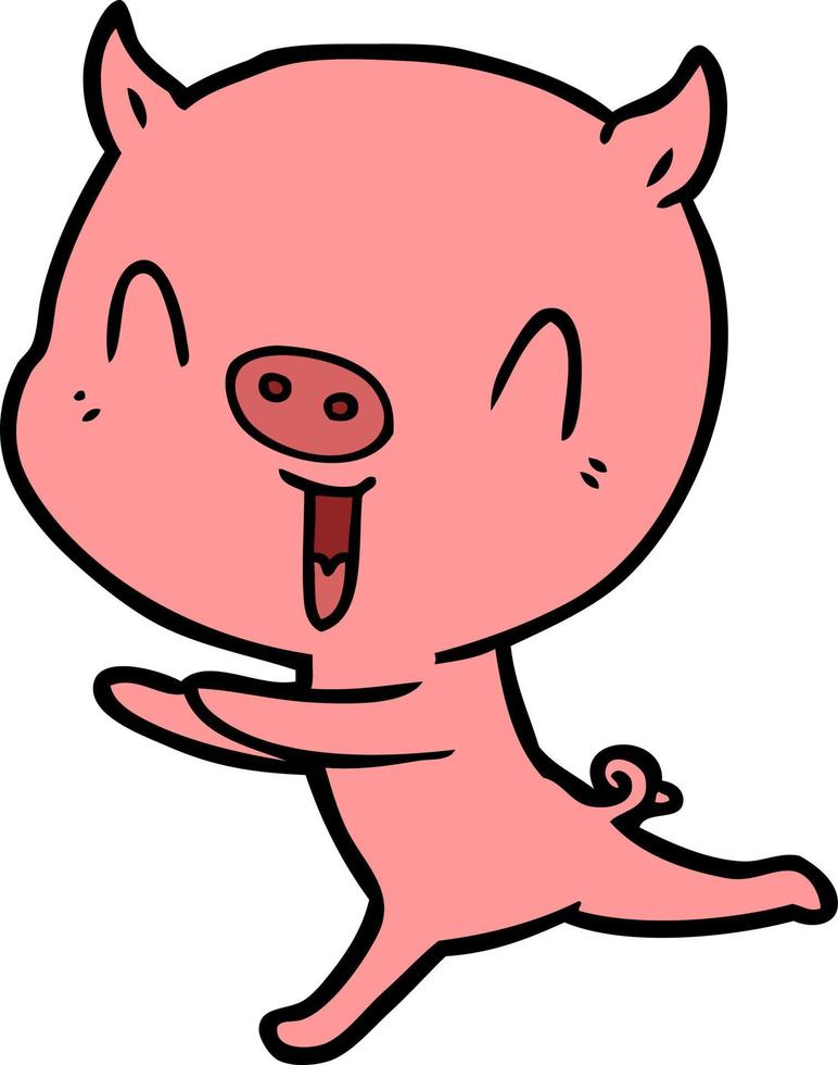 heureux, dessin animé, cochon, courant vecteur