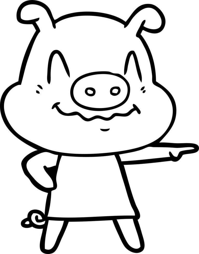 cochon de dessin animé nerveux portant une robe vecteur