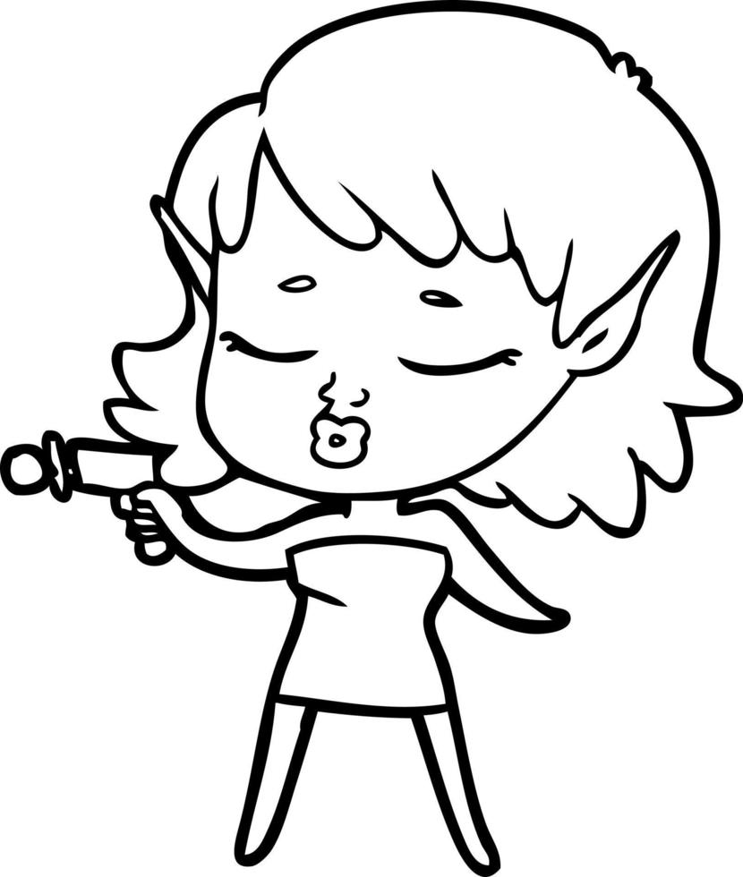 jolie fille extraterrestre de dessin animé avec un pistolet à rayons vecteur