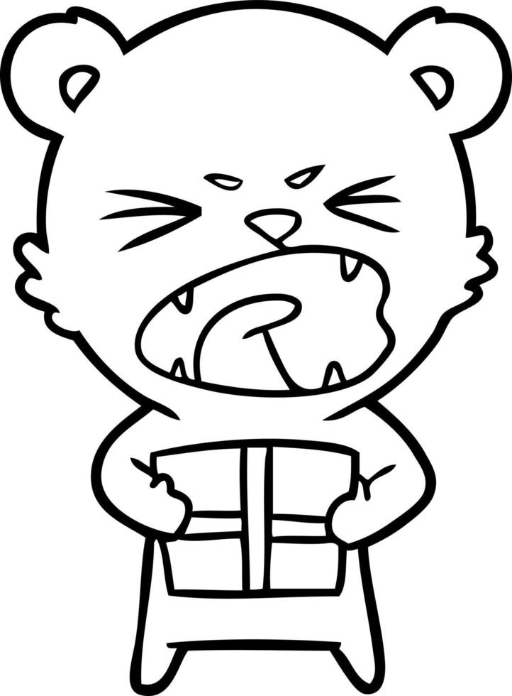 ours de dessin animé en colère avec présent vecteur