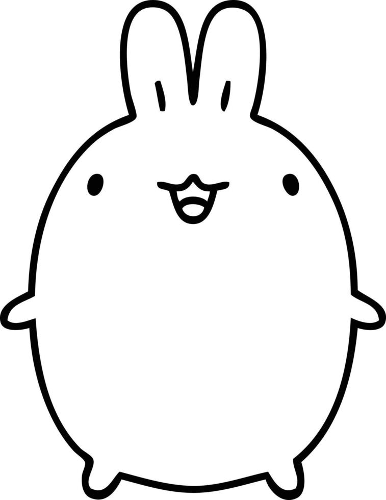 doodle en ligne d'un lapin rond heureux vecteur