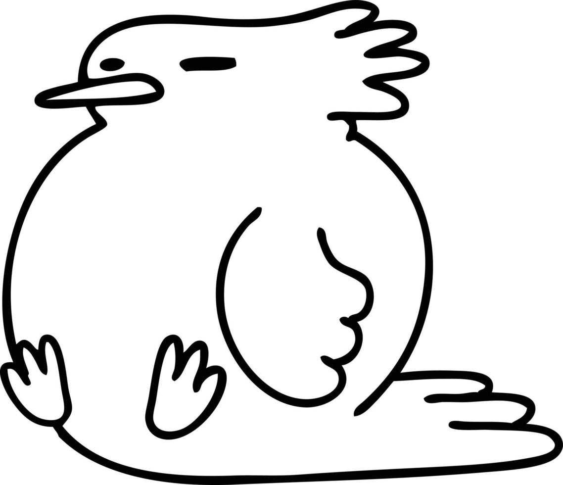 doodle en ligne d'un drôle d'oiseau dans un vent fort vecteur