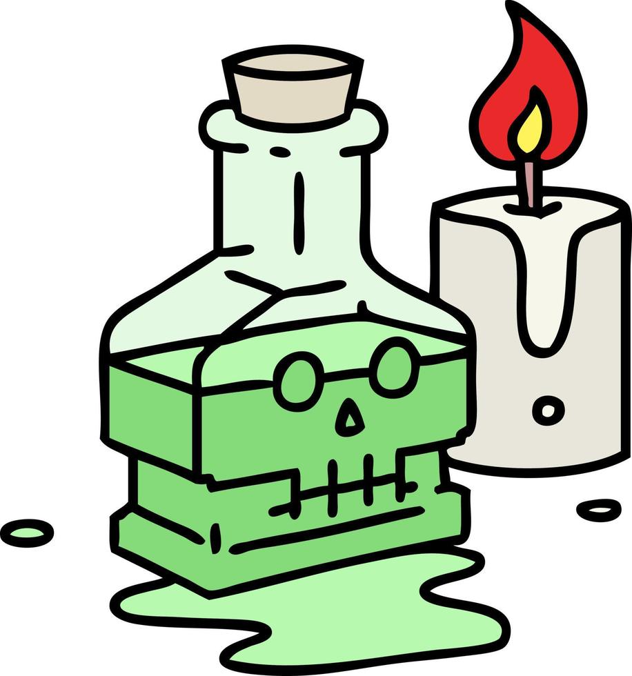 dessin animé d'une potion magique dans une bouteille fantaisie avec bougie vecteur