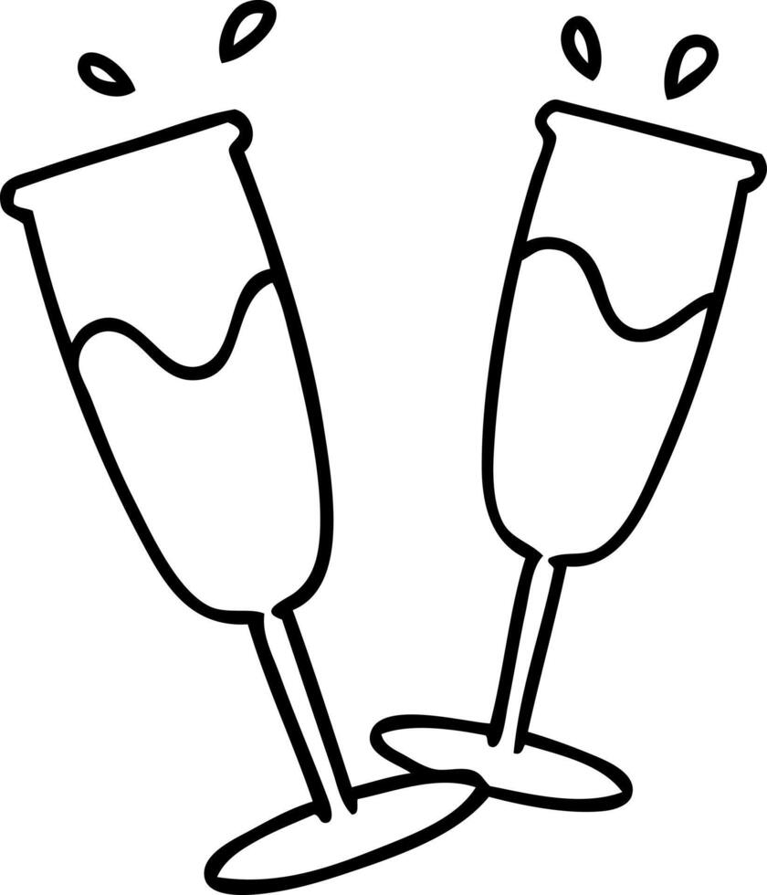 doodle en ligne de deux verres de champagne levant un toast vecteur