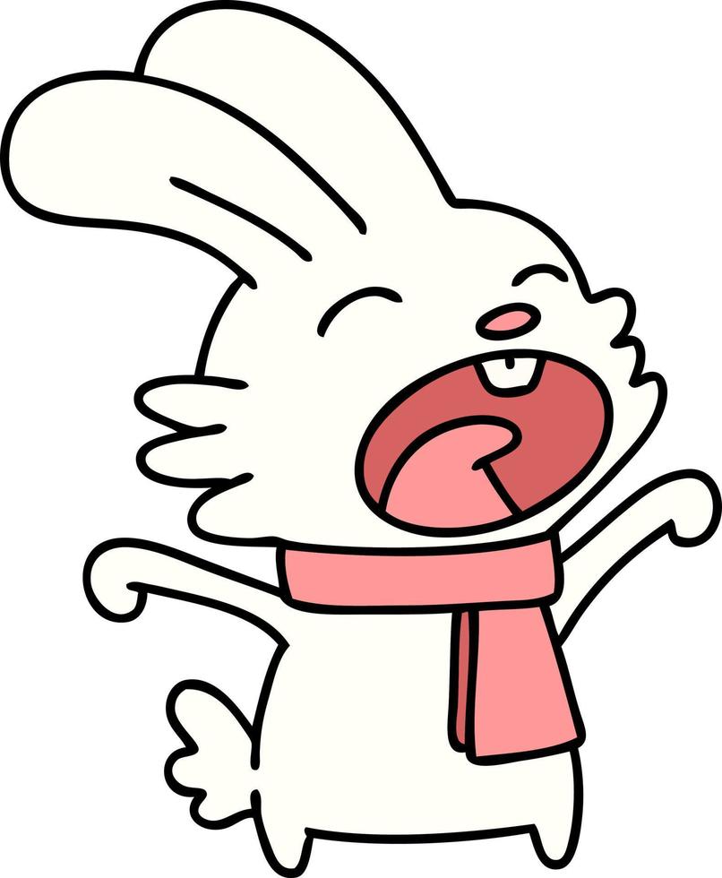 dessin animé d'un lapin avec une écharpe bâillant vecteur