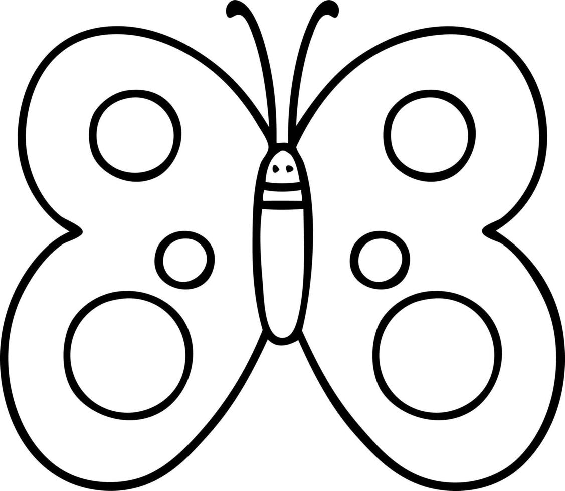 doodle en ligne d'un joli papillon aux grandes ailes vecteur