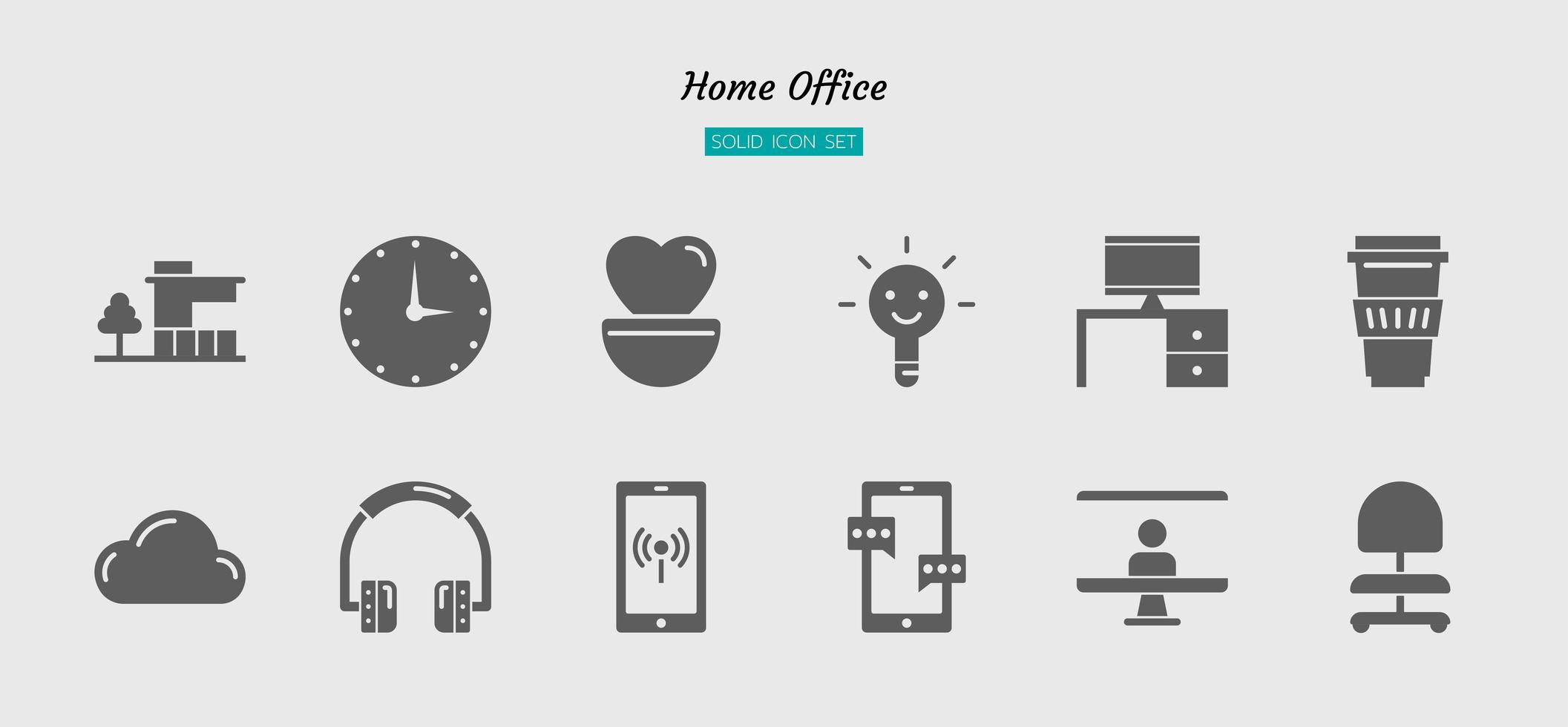 jeu de symboles icône solide, concept de bureau à domicile vecteur