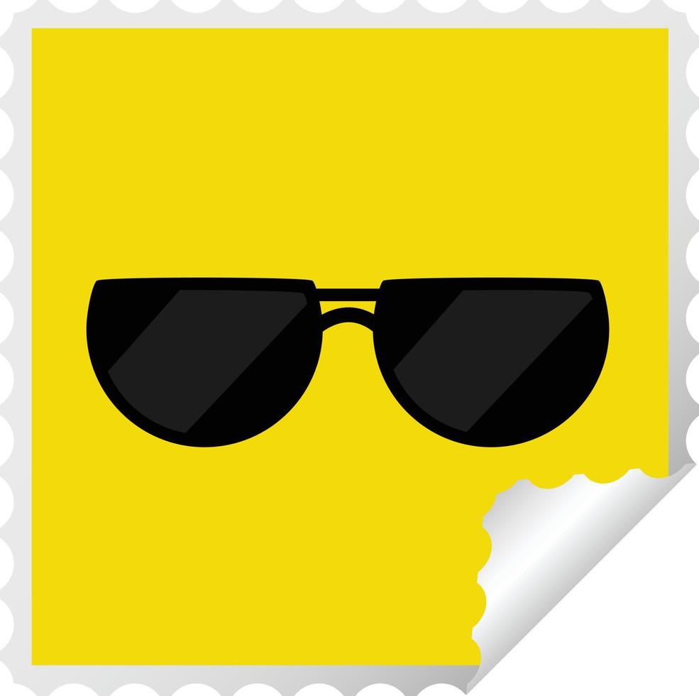 timbre autocollant carré graphique lunettes de soleil vecteur