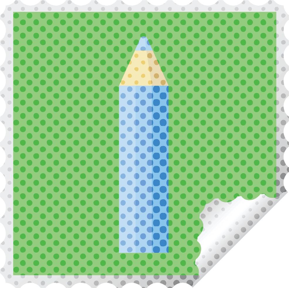 crayon de couleur bleu graphique autocollant carré timbre vecteur