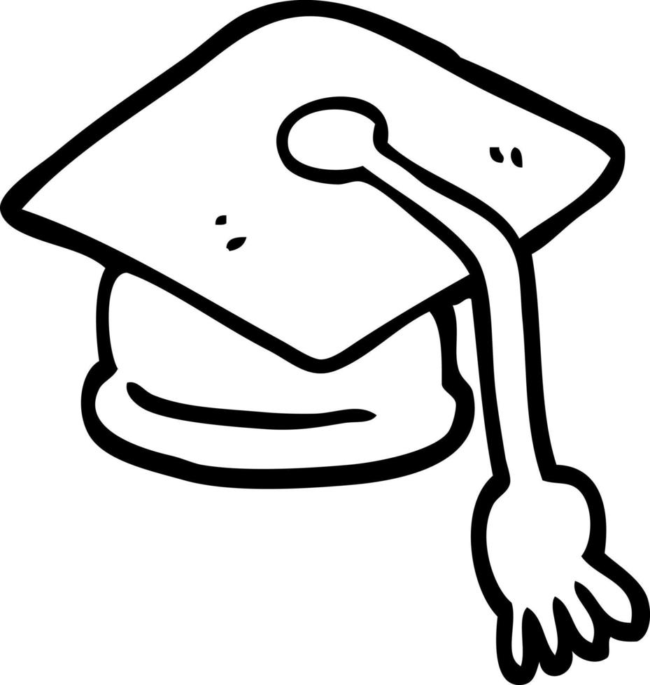 chapeau de graduation dessin animé noir et blanc vecteur