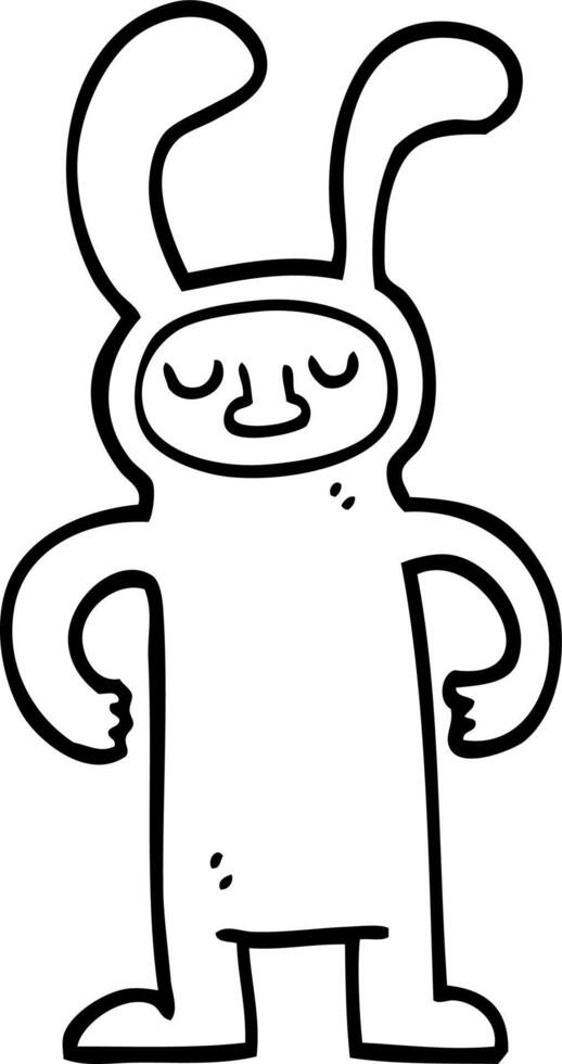 homme de dessin animé noir et blanc déguisé en lapin vecteur