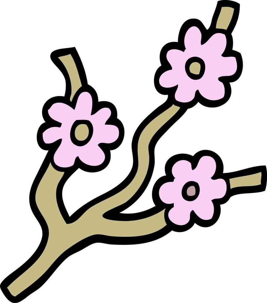 branches de dessin animé de style doodle dessinés à la main avec des fleurs vecteur