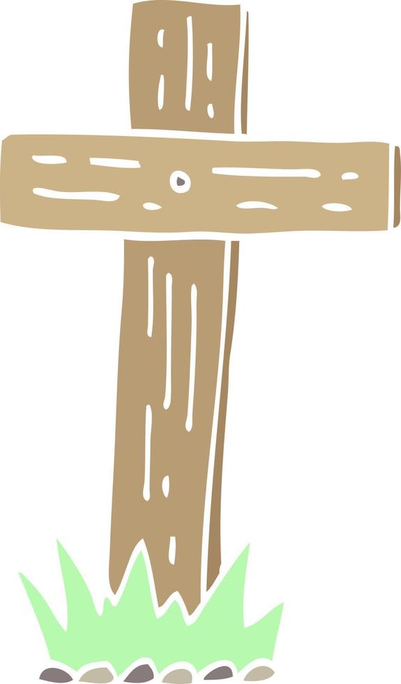 croix de bois dessin animé illustration couleur plate vecteur
