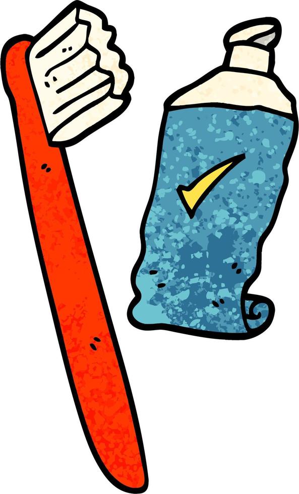 brosse à dents et pâte de dessin animé illustration texturée grunge vecteur