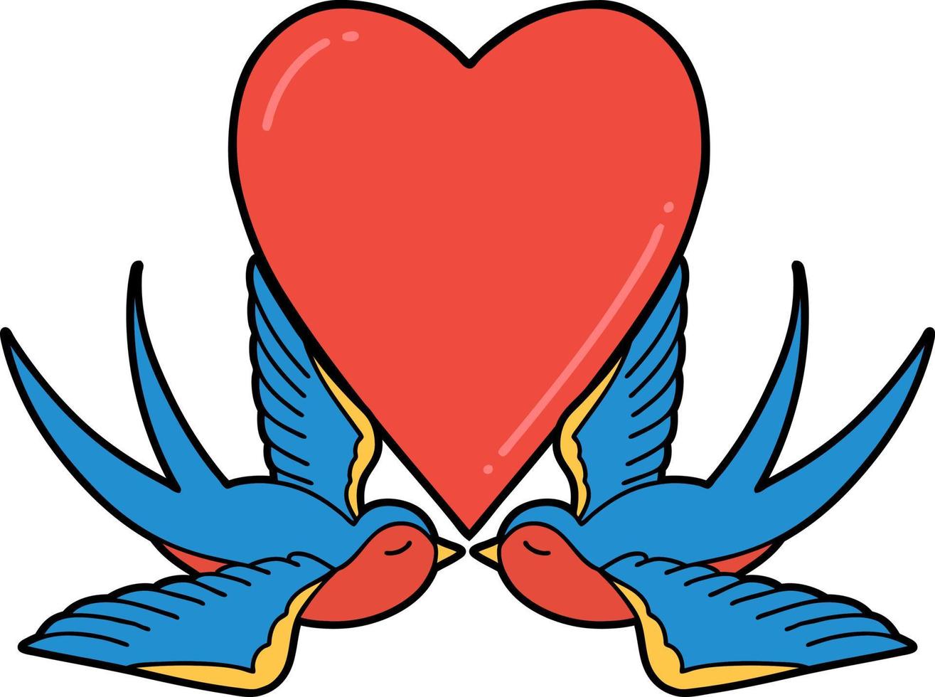 tatouage traditionnel d'une hirondelle et d'un coeur vecteur