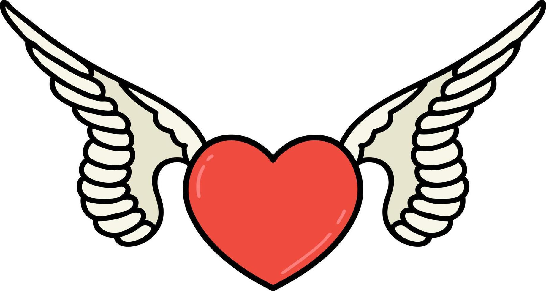 tatouage traditionnel d'un coeur avec des ailes vecteur