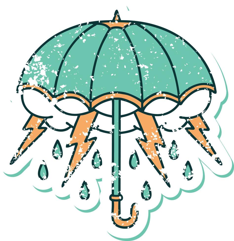 icône de style tatouage autocollant en détresse d'un parapluie vecteur