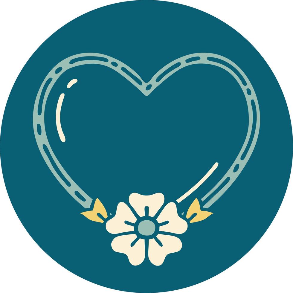 icône de style tatouage d'un coeur et d'une fleur vecteur