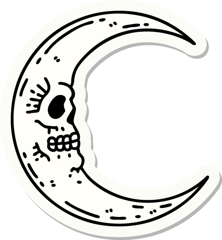 autocollant de style tatouage d'un crâne de lune vecteur