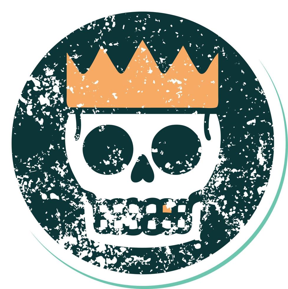 icône de style tatouage autocollant en détresse d'un crâne et d'une couronne vecteur