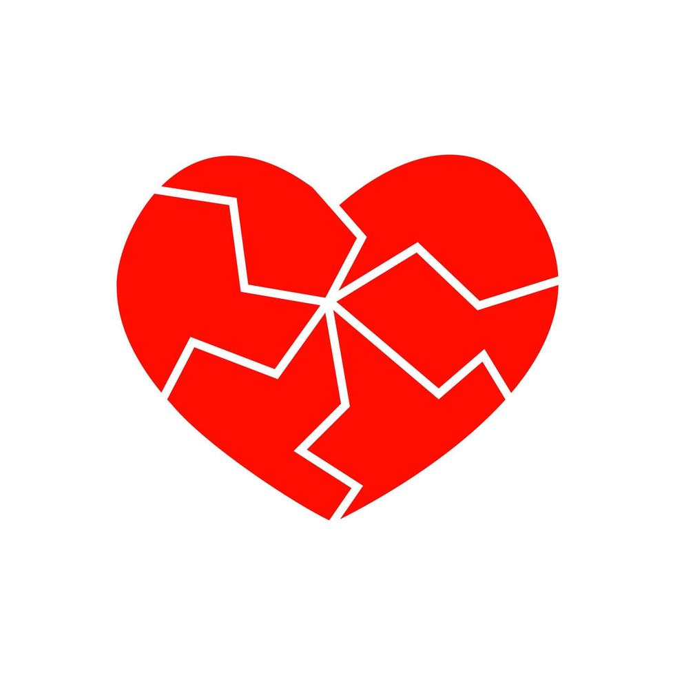 icône de coeur fissuré rouge. pictogramme de médecine pour le système cardiovasculaire. symbole de chagrin, d'infarctus, de divorce, de séparation vecteur