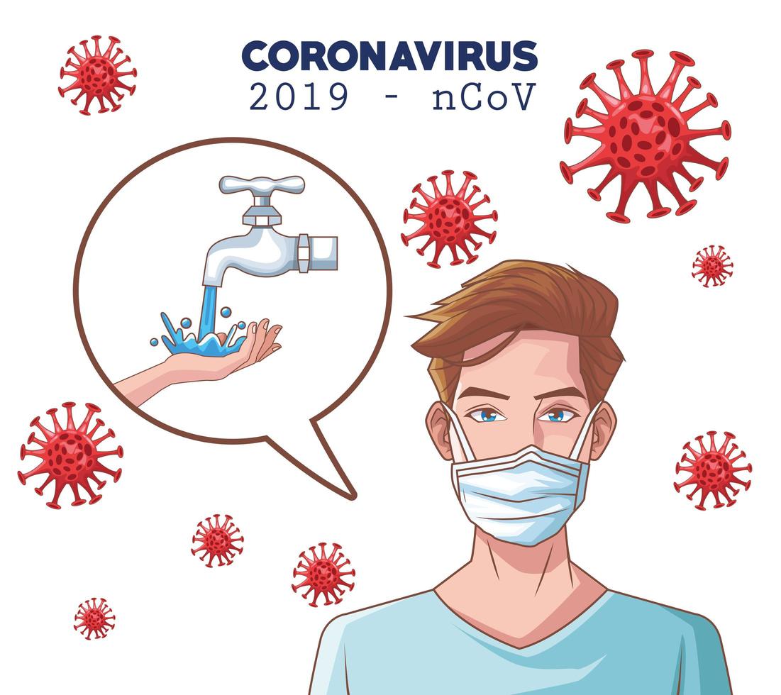 infographie de coronavirus avec homme utilisant un masque médical vecteur