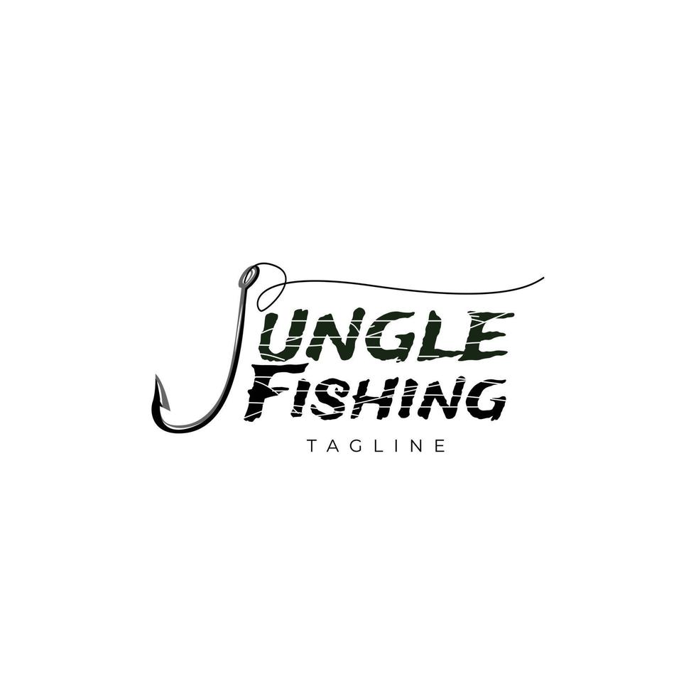 création de logo d'appât de crochet de pêche nature jungle vecteur
