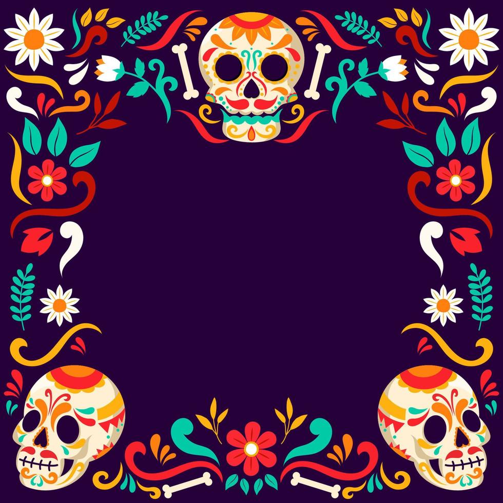 fond dia de los muertos avec crâne de sucre calavera et ornement floral vecteur