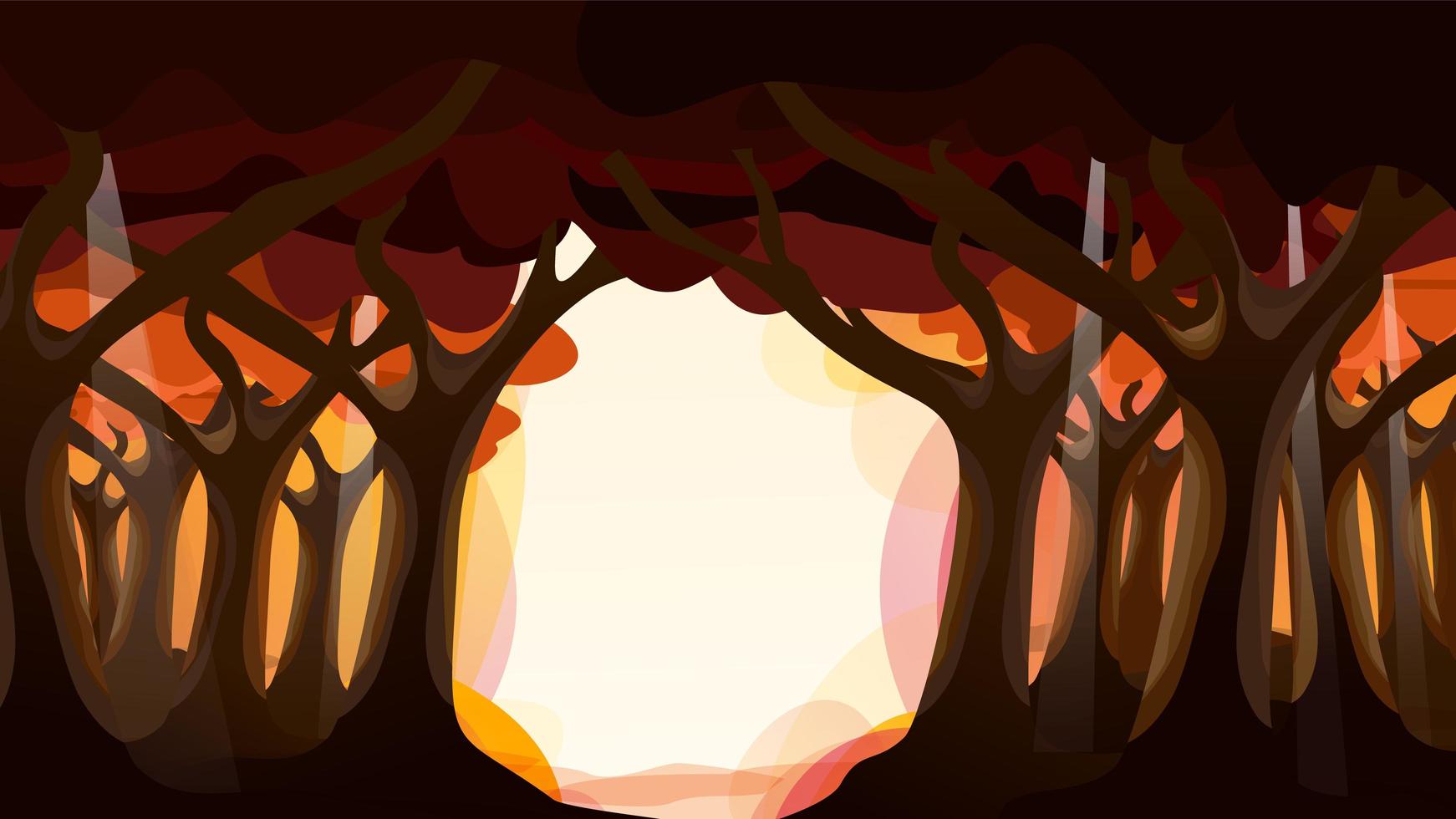 forêt sombre en automne avec la lumière du soleil du ciel vecteur