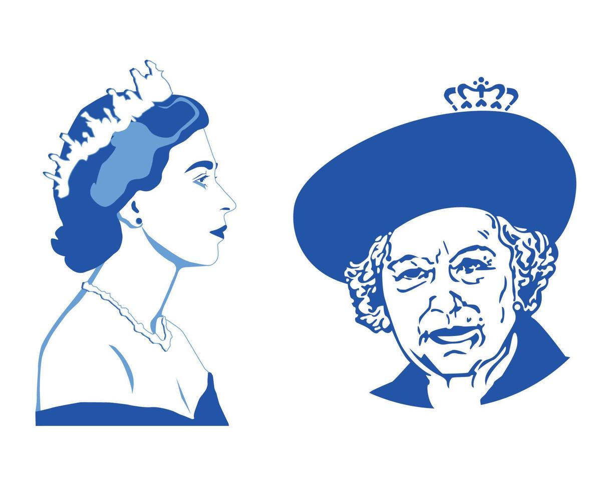 reine elizabeth visage portrait jeune et vieux bleu britannique royaume uni national europe illustration vectorielle élément de conception abstraite vecteur