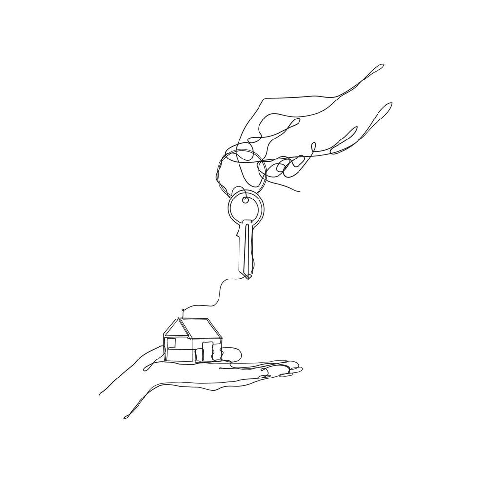 dessin au trait continu main donnant le symbole de la maison clé pour l'illustration de l'immobilier vecteur