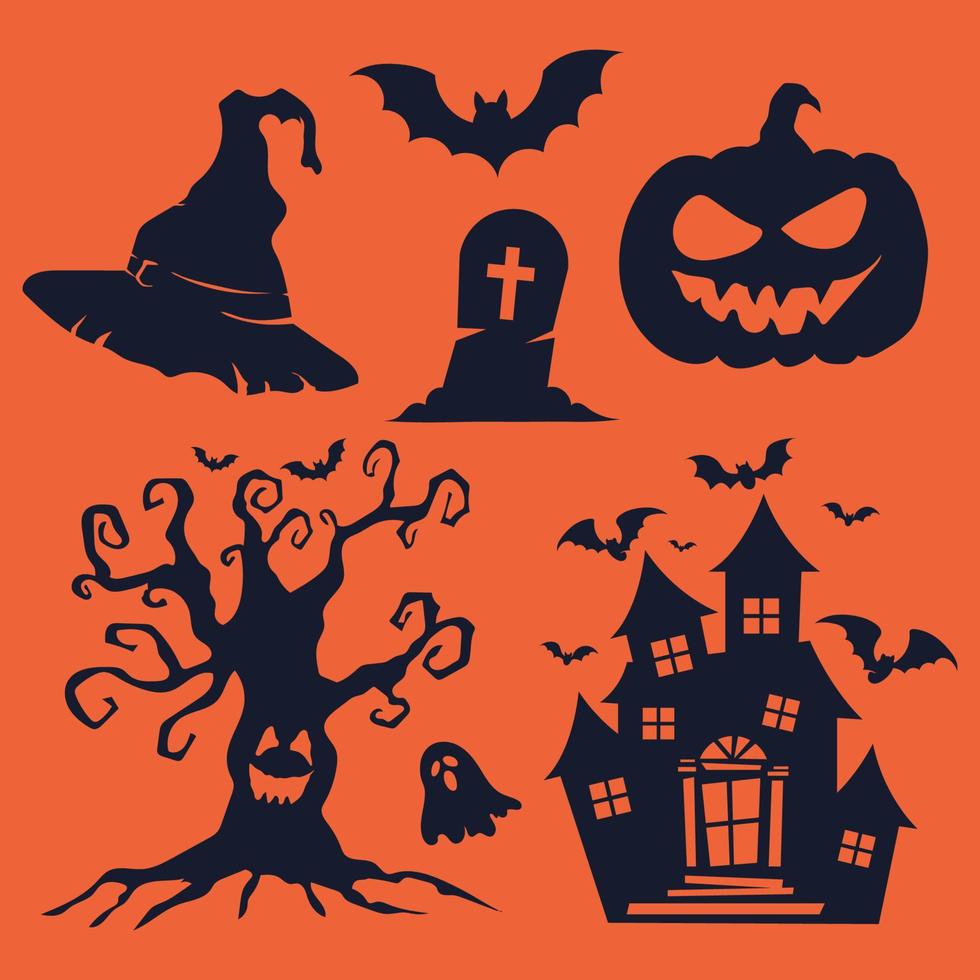 collection d'icônes et de personnages de silhouettes d'halloween. vecteur