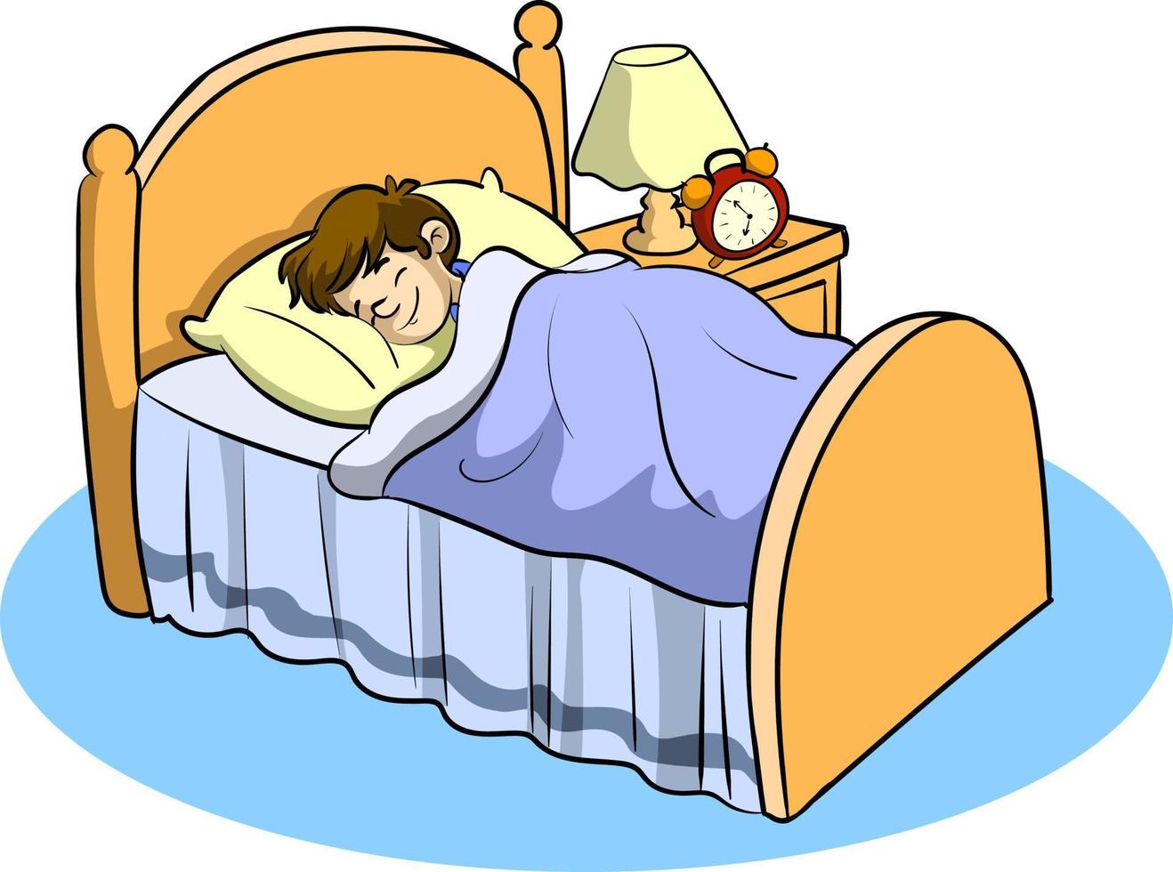 garçon dormant dans son vecteur de dessin animé de lit